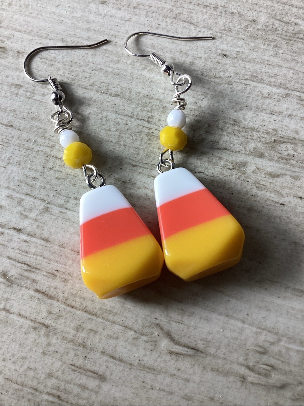 Handmade Yellow orange White Candy Corn Drop Earrings